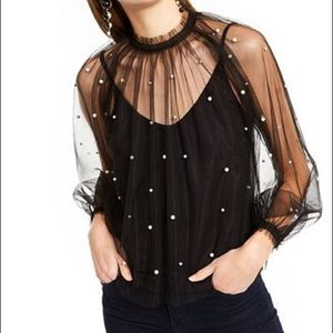 INC 🖤🖤🖤 Embellished Tulle Blouse